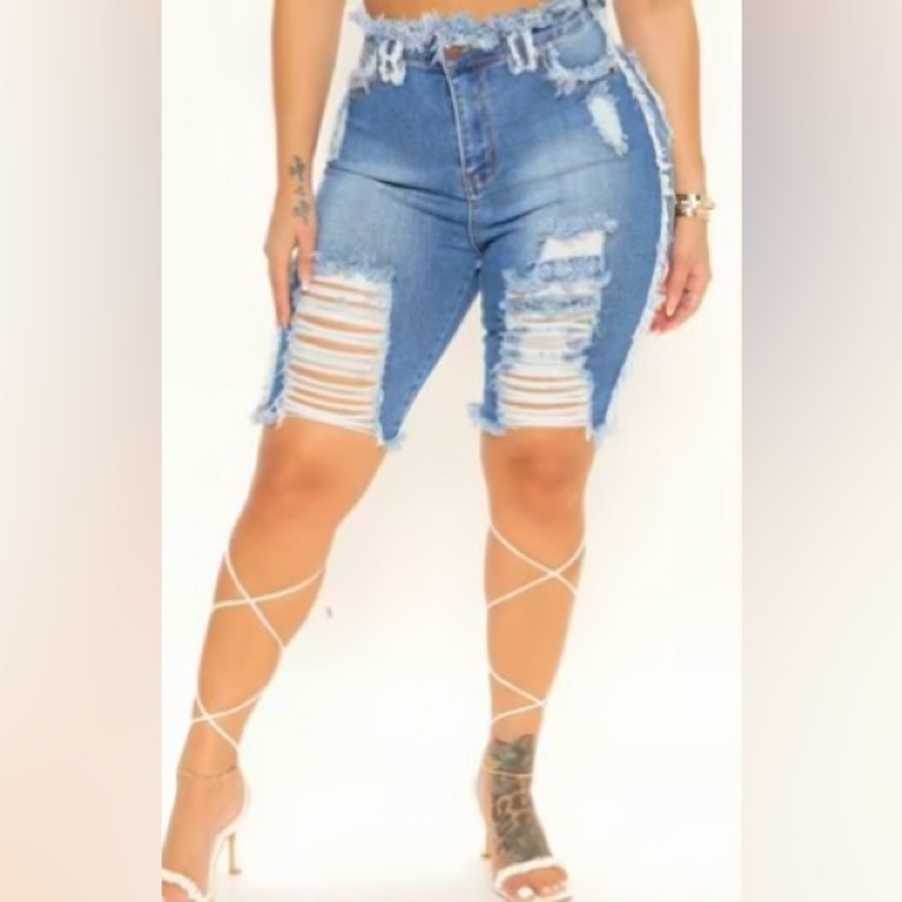 Distressed Denim Blue Women Shorts